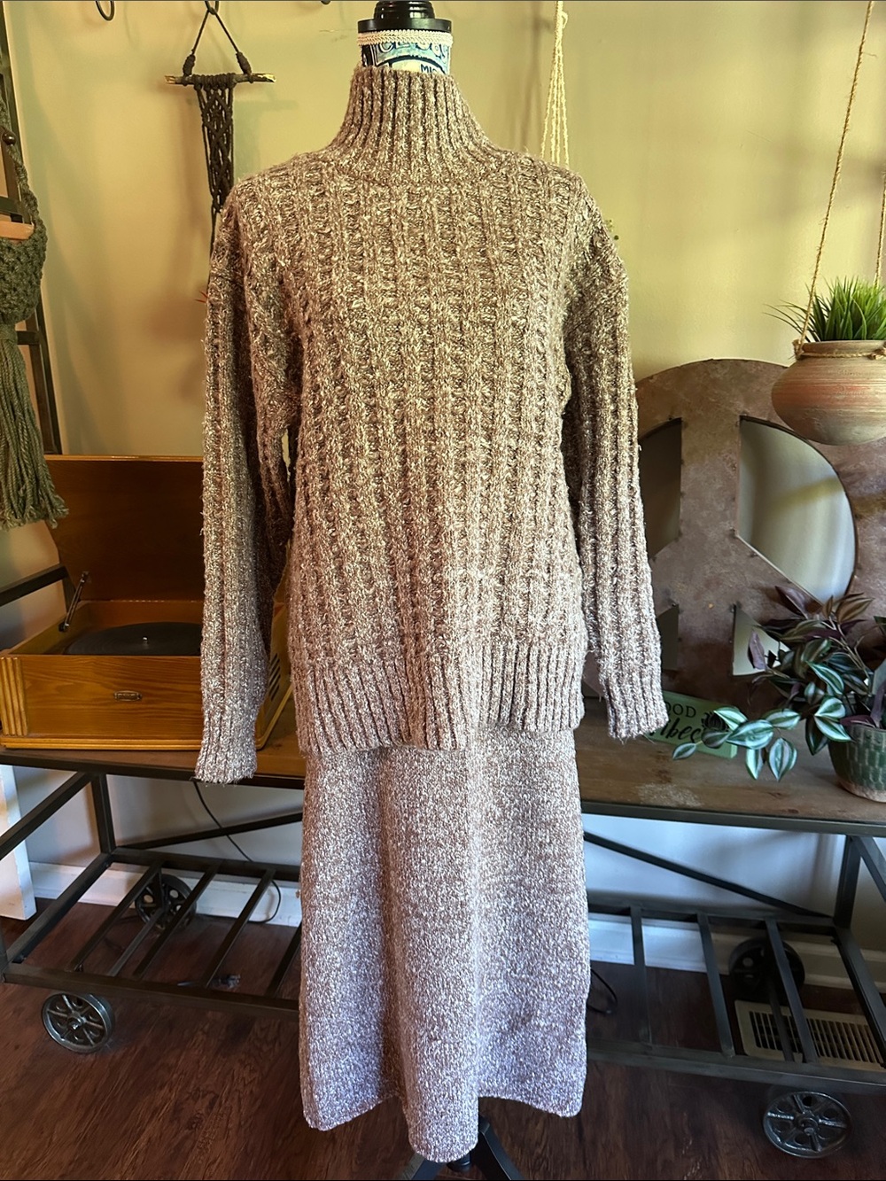 Free People Marled Cable Turtleneck Sweater with Skirt Set